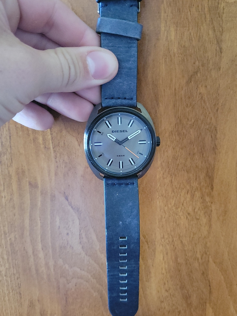Diesel Slate Grey Dial Watch with Navy Leather Strap